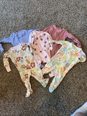 Assorted Pastel Floral & Patterned Baby Footie One-Piece - Pink, Purple, Multi